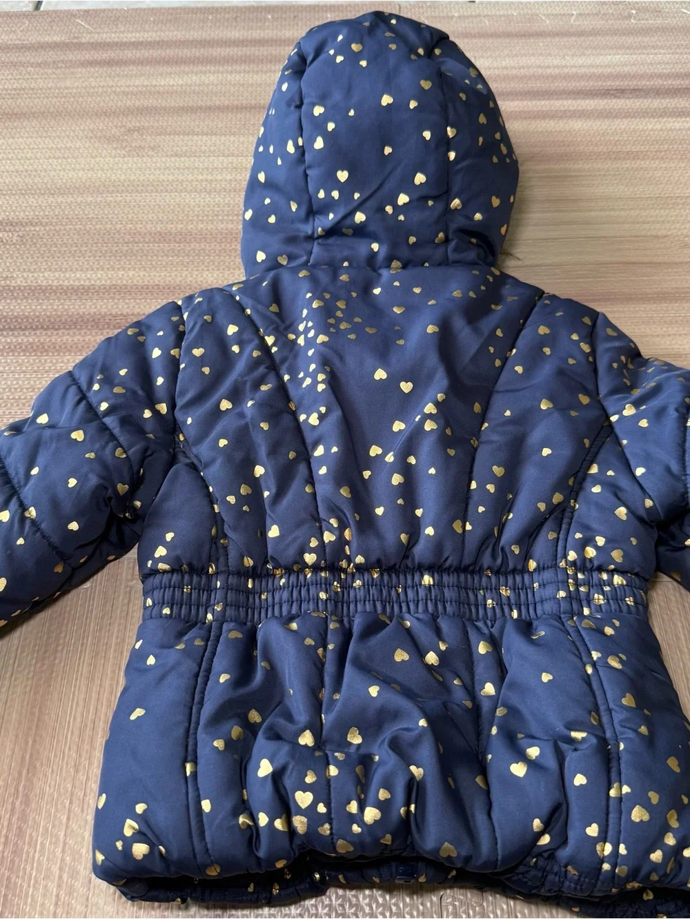 Rothschild 1881 Girls 2T Navy Gold Heart Puffer Coat Faux Fur Hood Winter Jack